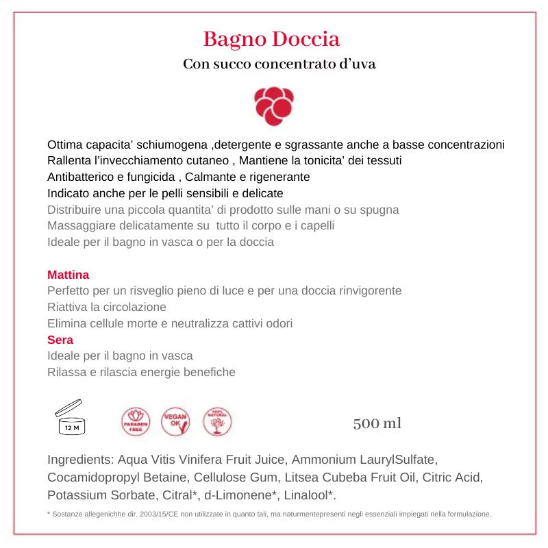 SHOWER BATH and SHAMPOO with concentrated grape juice "DOPPIO USO"