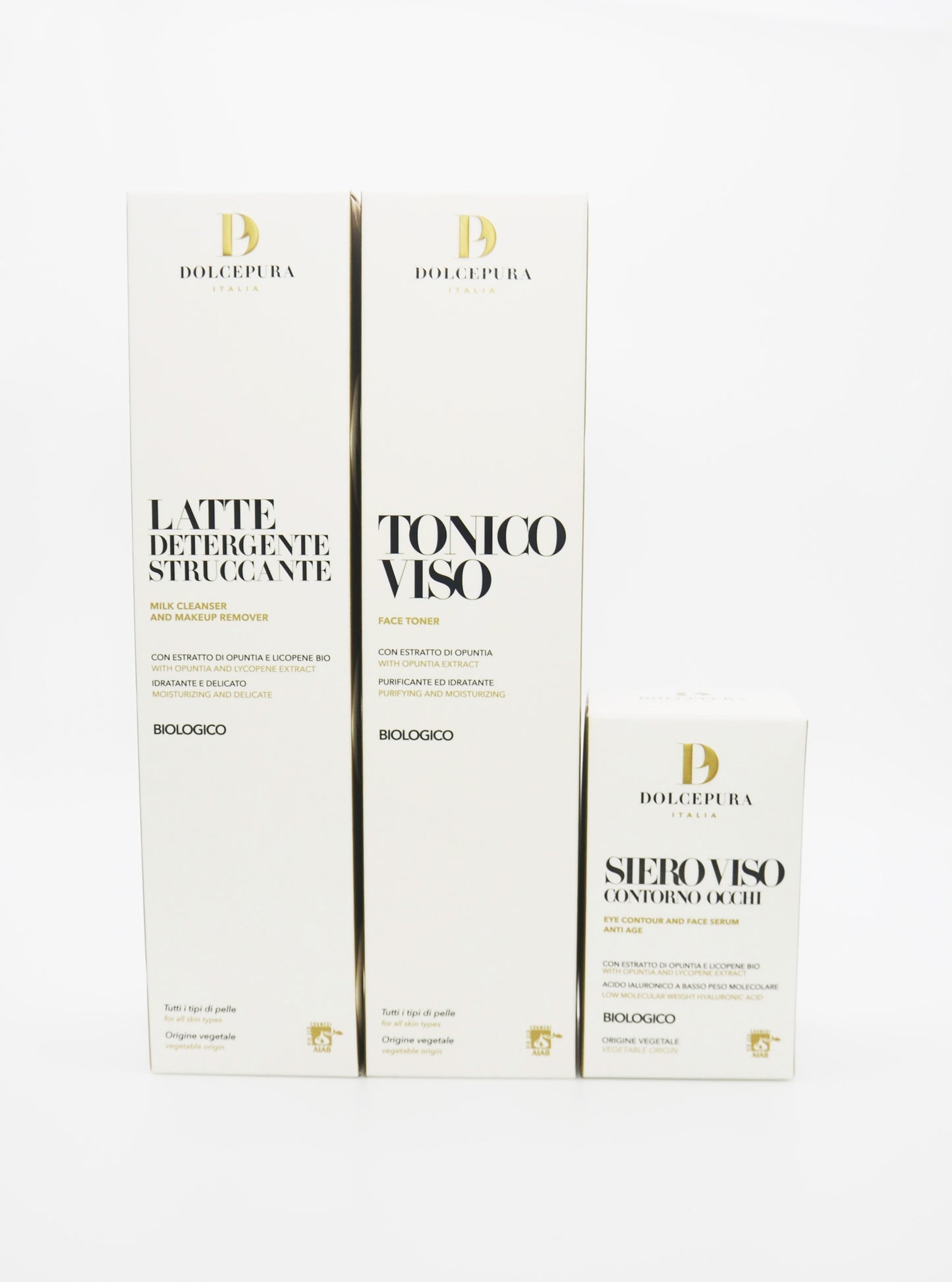 FACE/EYES set "FRESCA E LEGGERA" - Cleansing Milk, Tonic and Serum - with Opuntia and artisan certified organic Lycopene. Made in Italy products with Italian ingredients