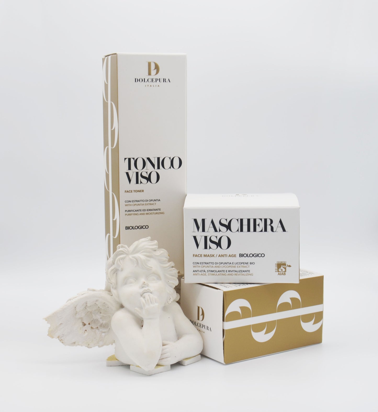 DolcePura set "SPLENDIDA" for the FACE (tonic and mask for skin care) certified opuntia and lycopene, handmade product, Made in Italy. Lavender, flower honey, sunflower oil, olive oil