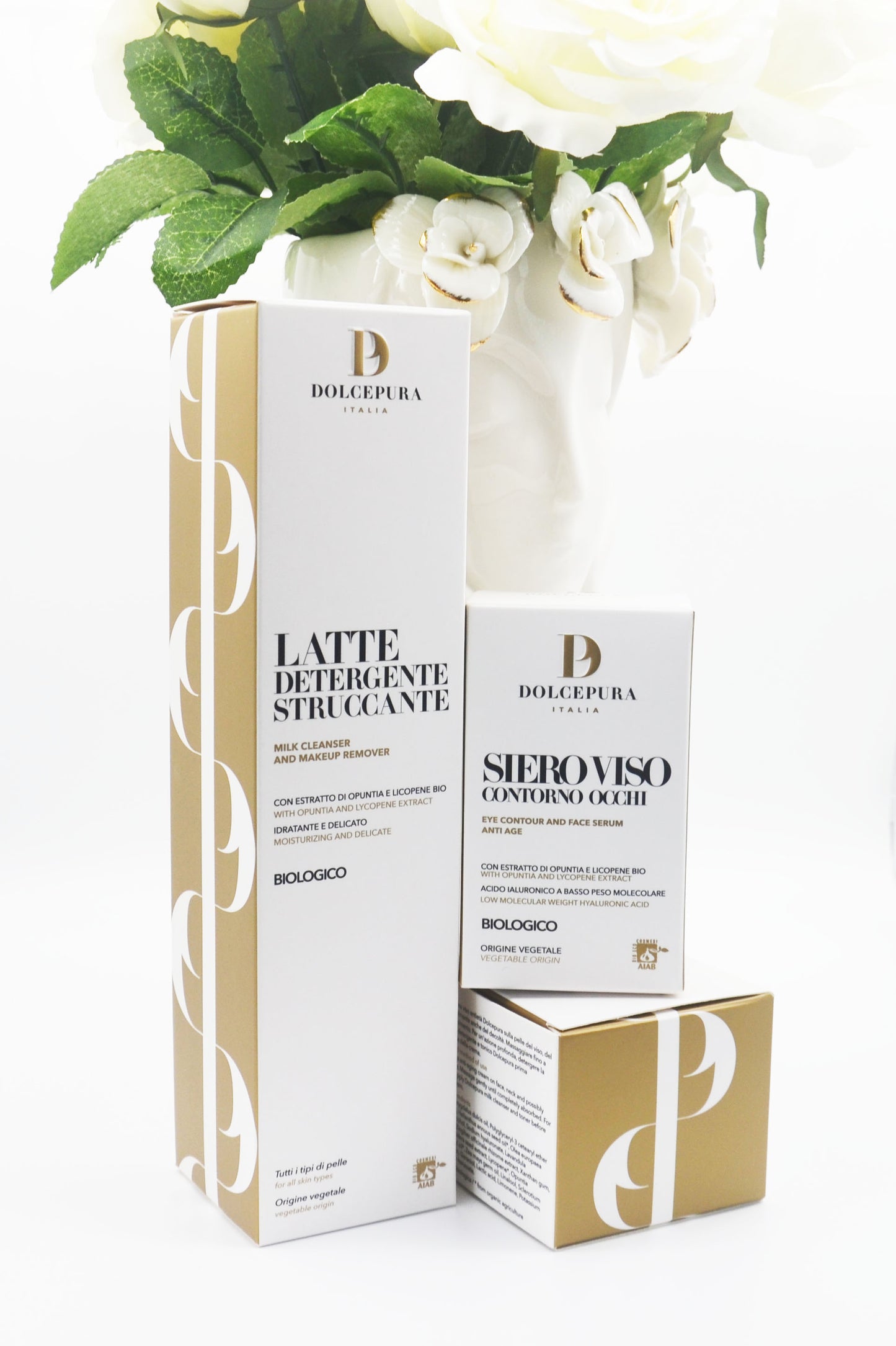 FACE, EYES, HANDS set "TRIUSO" Cleansing Milk, Serum (with Opuntia and Lycopene) of small Italian organic production. All types of skin. Free of parabens, petroleum products, silicones and dyes