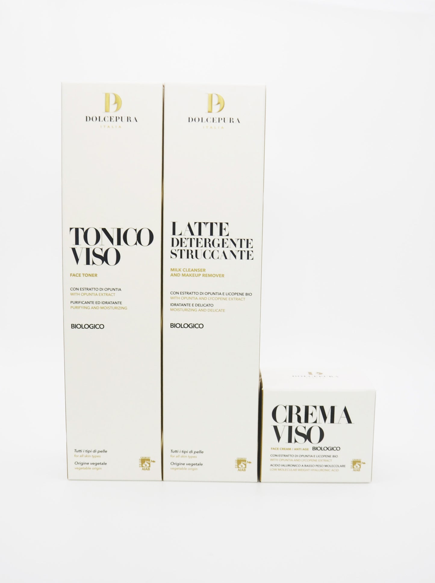 FACE set "UNICA" cleansing milk, tonic and cream (organic opuntia and lycopene) of small Italian production. Paraben-free - artificial fragrance - petroleum - silicone - dyes