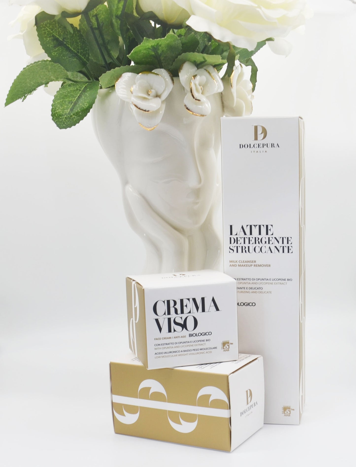 FACE set "BASE" cleansing milk and cream. With Opuntia and Italian certified organic small production lycopene. Made in Italy. Vegetable origin, all skin types