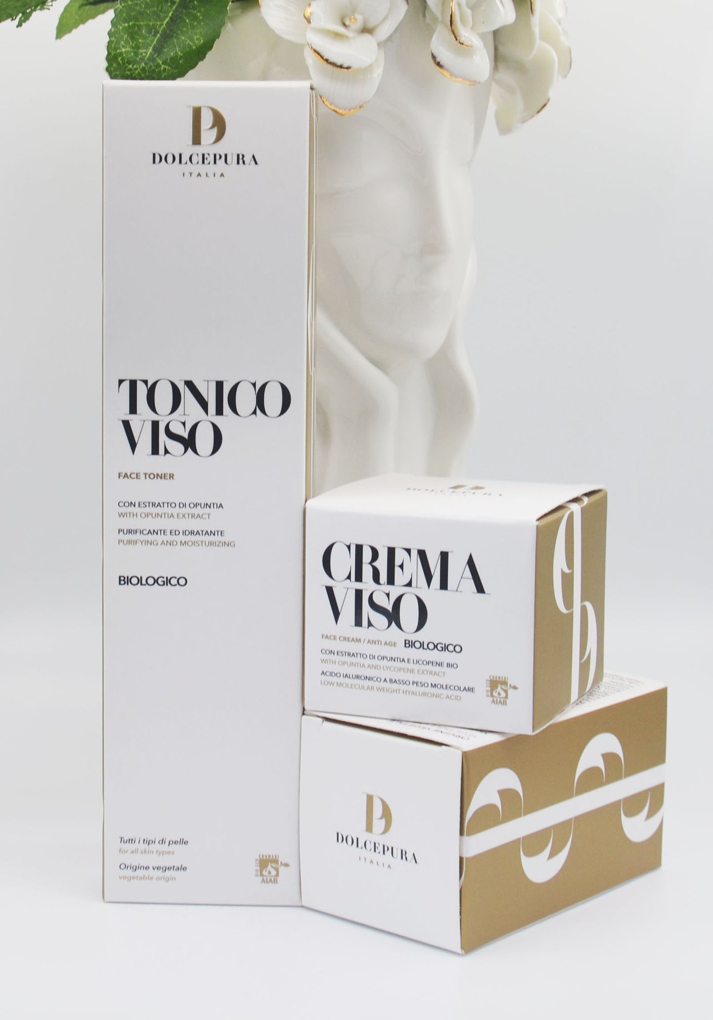FACE set tonic and cream "GENTILE" (from Italian ingredients with opuntia extract and organic lycopene) elite artisan production. AIAB certified ecobio Italy