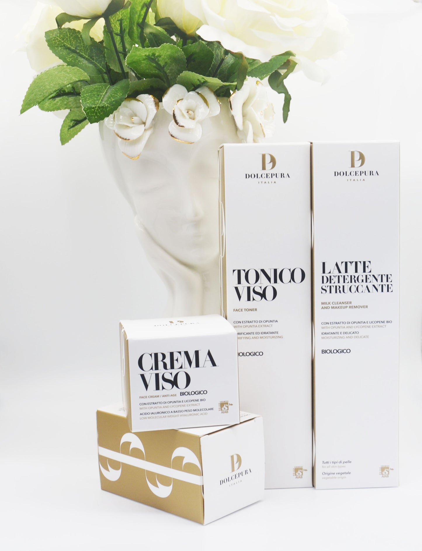 VISO set "UNICA" leche limpiadora, tónica y crema orgánica (opuntia y licopeno) de pequeña producción italiana