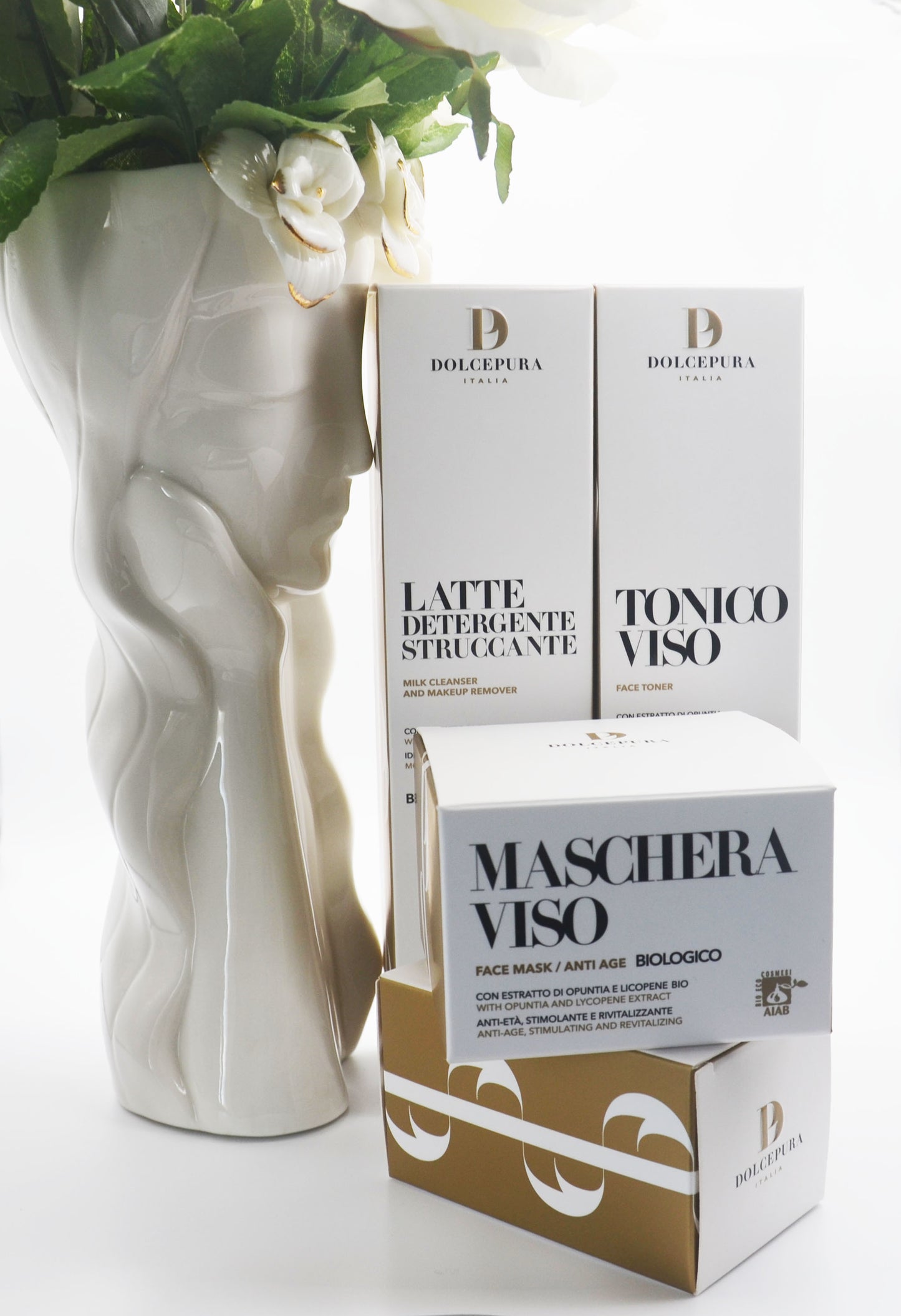 Set cosmetico "MERAVIGLIA" per il VISO  (latte detergente, tonico e maschera) opuntia, licopene certificato BIO. Origine vegetale, piccola produzione